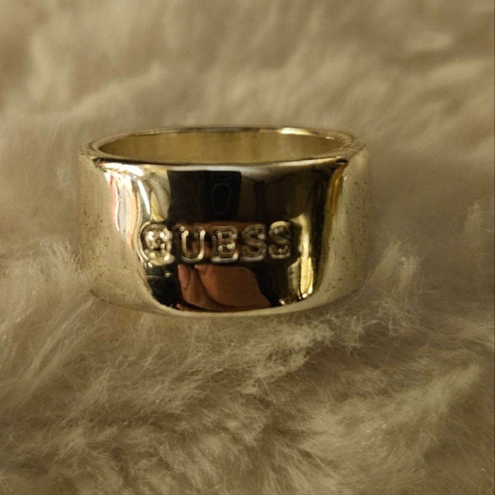 Guess by G Silver Tone 80's Classic Chunky Ring With Pave Crystals